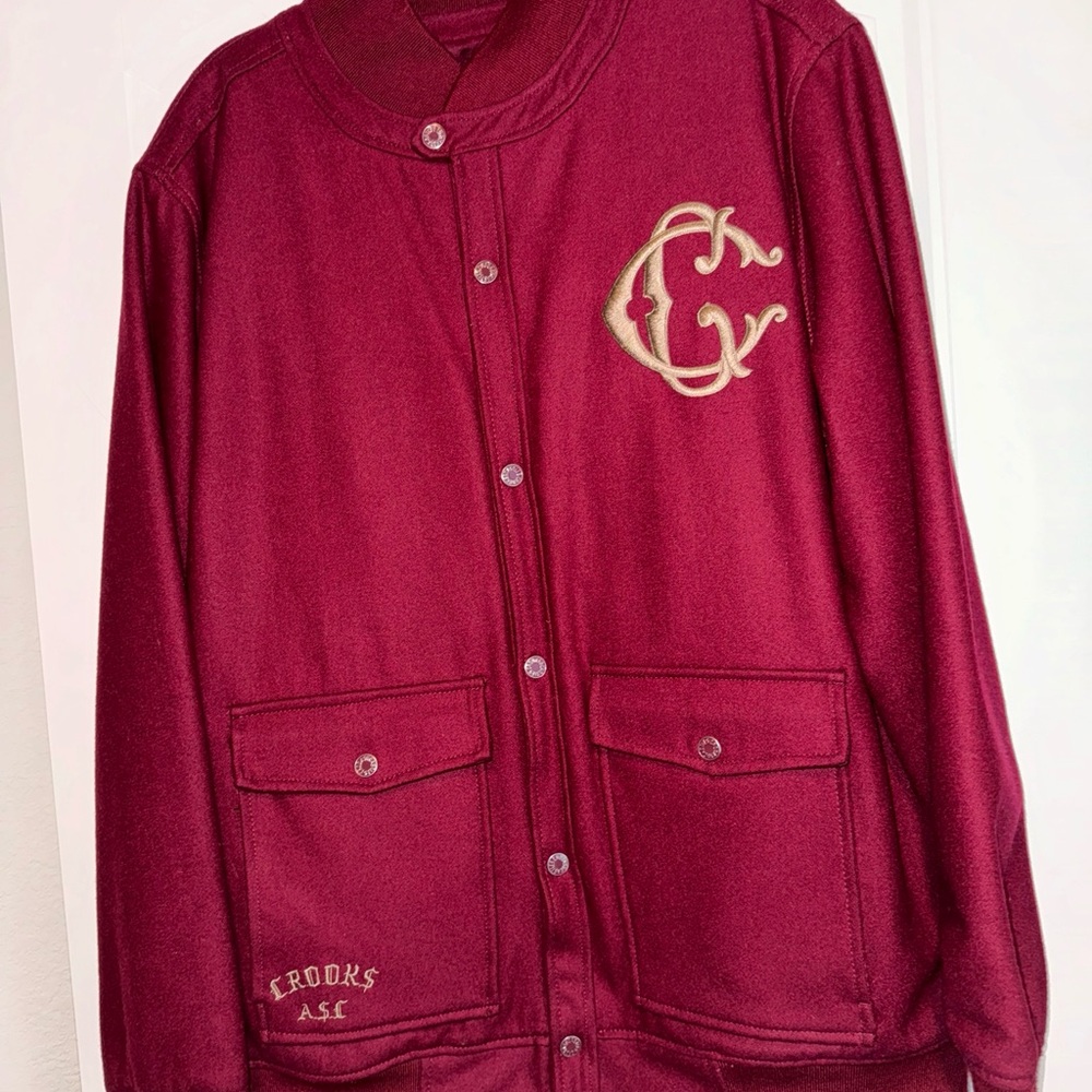 CROOKS & CASTLES LETTERMAN
WOOL M65 MILITARY JACKET L BURGUNDY A.S.C. DIAMOND